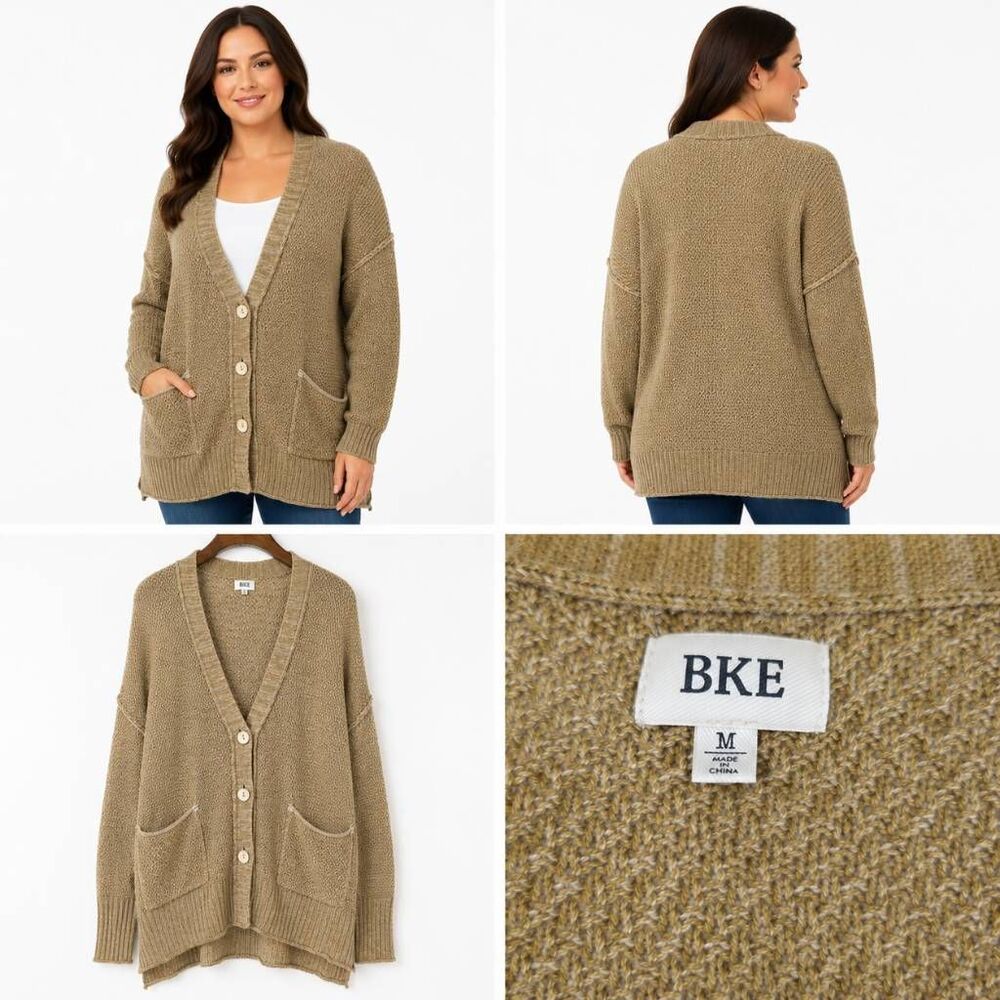 BKE Tan Knit Button Front Cardigan Sweater Medium